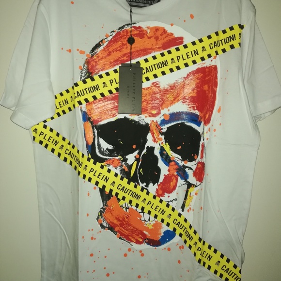 PHILIPP PLEIN WHITE MEN CASUAL T-SHIRT WITH SKULL